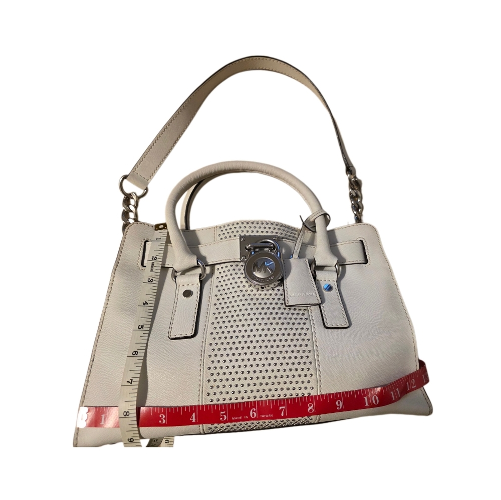 Michael Kors Off-White Leather Hamilton Microstud Center Stripe Satchel EUC - Picture 11 of 11